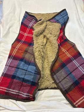 Boutique Plaid Sherpa Lined Open Front Waterfall Vest Small